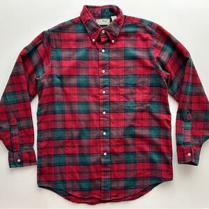 Vintage L.L. Bean Men's Red Green Plaid Flannel Button Down Shirt Men's M 70s